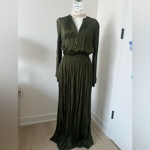 The Kooples Dark Green Satin Long Sleeve Maxi Dress in Size 3 L